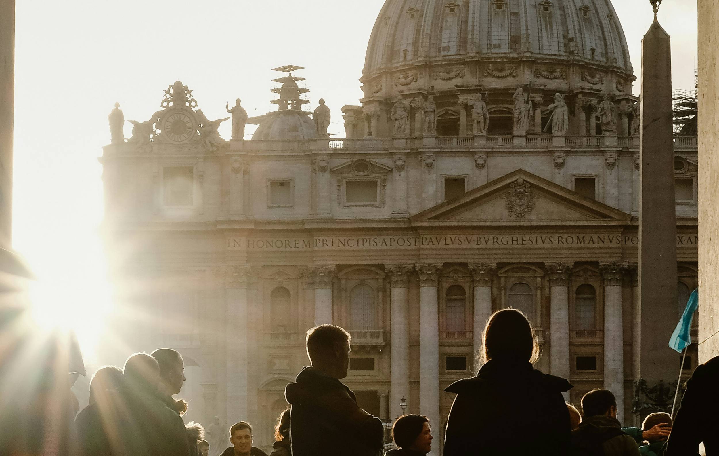 Cathedral with people walking in front